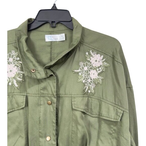Time And Tru Women Size XXL (20) Embroidered Long Sleeve- Green Utility Jacket - Picture 2 of 9